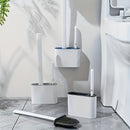 Cepillo de baño de silicona montado en la pared y juego de cepillo de mango largo ergonómico - Diseño antiadherente, fácil de limpiar para un baño higiénico, Kit de limpieza de baño | Decoración de baño elegante | Diseño ergonómico