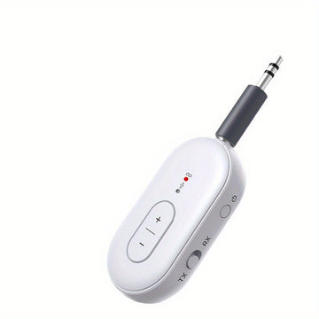 Adaptador de transmisión de audio inalámbrico 5.4 con enchufe auxiliar de 3,5 mm, carga USB, batería de polímero de litio para viajes, gimnasio, tableta, TV - Blanco, portátil, recargable