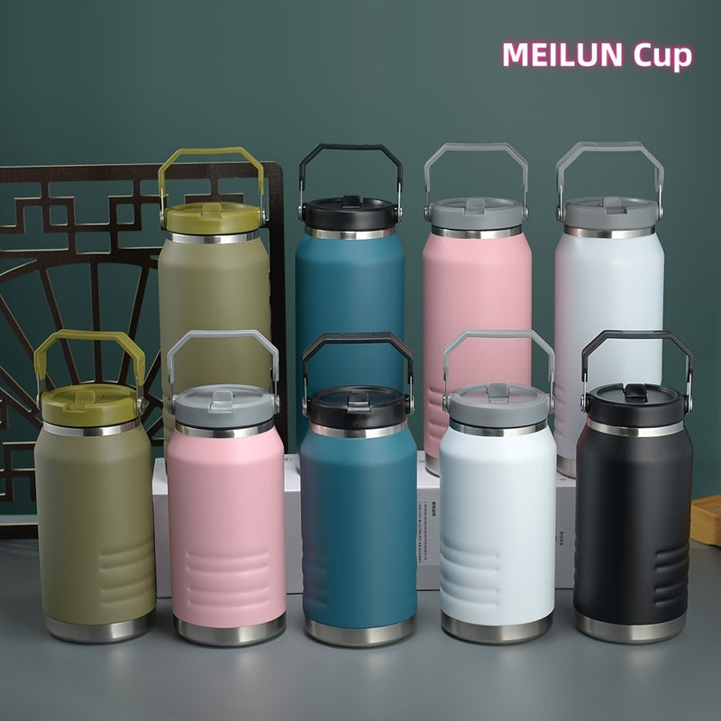 1pieza 1200ml / 40oz Gran Capacidad Taza de Viaje de Acero Inoxidable con Doble Capa de Aislamiento al Vacío con Asa y Caña, Duradera y Reutilizable, Ideal para Café con Hielo y Aventuras al Aire Libre, Taza de Viaje para Café