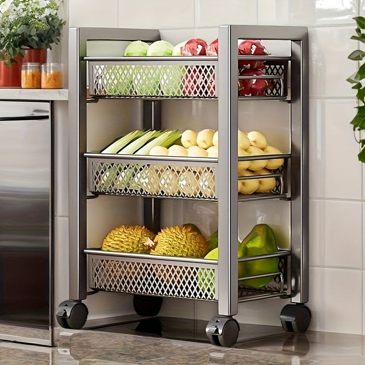 Estantería de metal negra de 3/4 niveles con ruedas, ideal para espacios pequeños, cocinas, baños y lavanderías, carrito práctico moderno con ruedas bloqueables