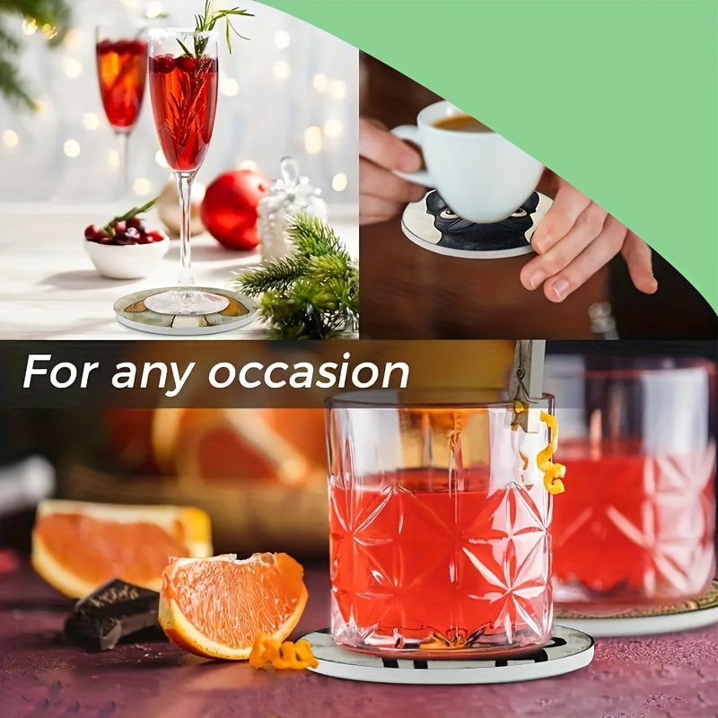 Juego de 6 Posavasos de Madera con Diseño Lindo para Perros, Adecuados para Bebidas, Té y Café, Decoración del Hogar y Comedor, Regalo Ideal para Amantes de los Perros, Familiares y Colegas
