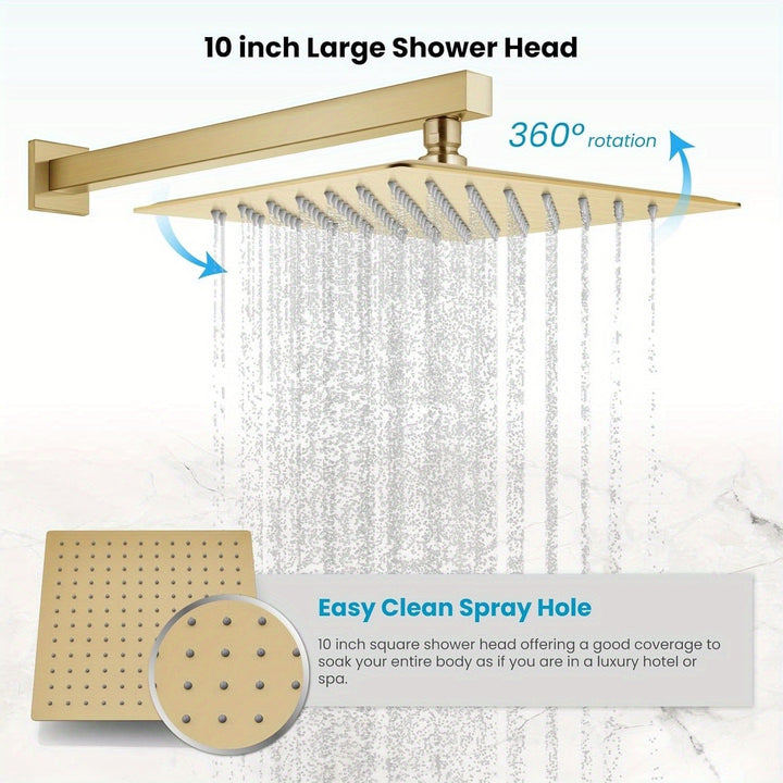 Conjunto de Ducha con Cabezal de Lluvia y Rociador Manual, Grifo de Alta Presión para Ducha Incluye Válvula de Montaje Interno y Moldura Decorativa en Color Dorado Pulido 30.48 cm