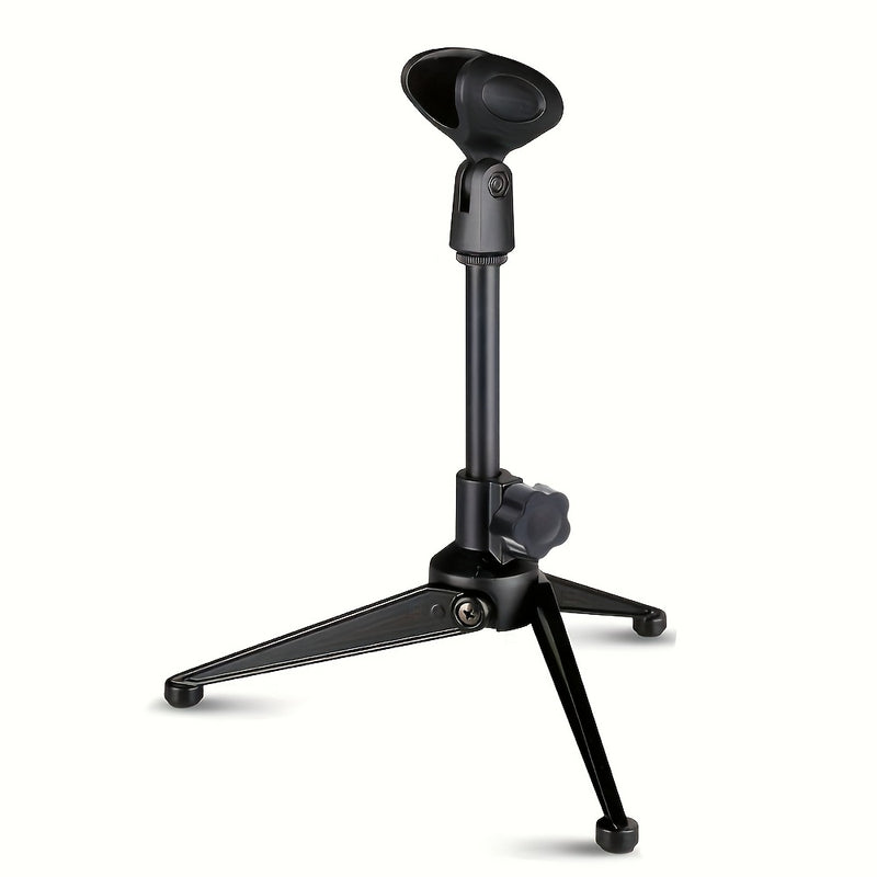 Soporte de micrófono de escritorio plegable y portátil con trípode, soporte para micrófono de escritorio, base triangular sólida, altura retráctil del soporte triangular, gran compatibilidad, adecuado para grabaciones, podcasts, transmisiones en vivo, co