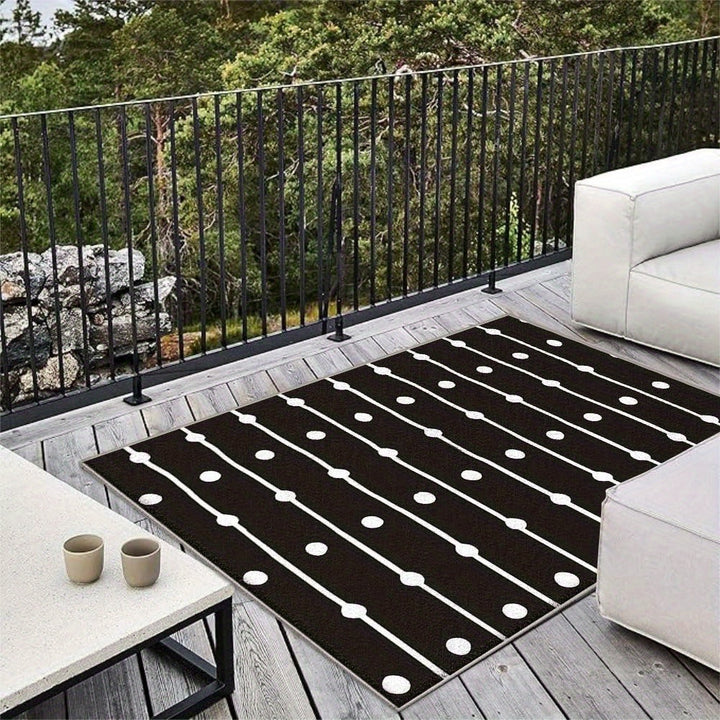 Alfombra Seven Stars de Poliéster Lavable a Máquina - Bajo Pelo para Interior/Exterior con Rayas, Cuadros y Diseños Sólidos, Base Antideslizante, Tamaños Grandes hasta 2.16m² para Patio, Jardín, Sala o Dormitorio