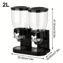 Dispensador de granos de 2 litros con dos tazas, contenedor de almacenamiento de alimentos secos con soporte de dos cabezas para caramelos, nueces, arroz, avena, granos, etc., material PET, forma redonda, tapa giratoria, solo lavado a mano, uso múltiple