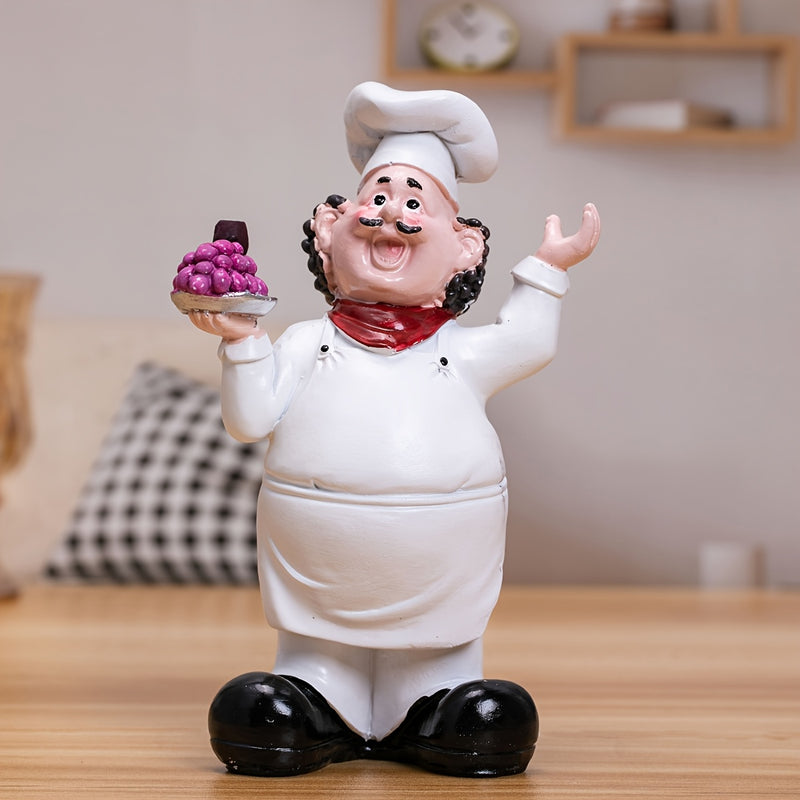 1pc Figura de resina de chef de caricatura - Adorno de canto para decoración interior y exterior, ideal para Navidad, Janucá, Acción de Gracias, Ramadán, Día de la Madre - No necesita electricidad