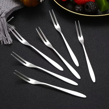 Juego de 6 tenedores de acero inoxidable, tenedores dobles, tenedores para cóctel, tenedores para aperitivos y tenedores para pastel