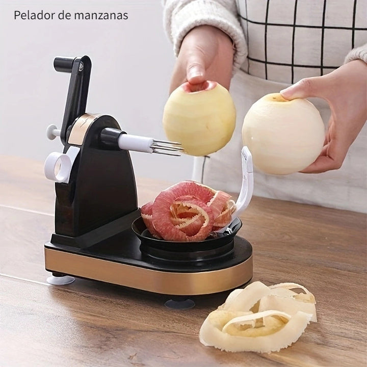1pc Pelador de Frutas Manual de Acero Inoxidable - Rebanador Manual Multifunción con Rotación Automática, Construcción ABS Duradera, Configuración Rápida para Manzanas, Peras y Patatas - No Se Requiere Batería