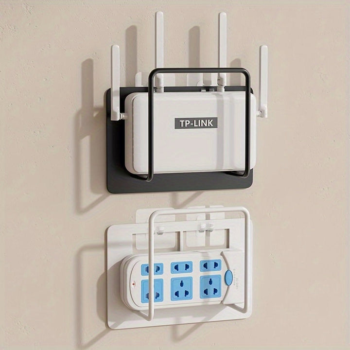 Soporte para Enrutador de Montaje en Pared sin Taladro de Fácil Instalación - Elegante Hierro Fundido Blanco, Estante de Almacenamiento Multiusos para Sala de Estar y Más, Colocación de Cajas, Estante Wifi, Estantes