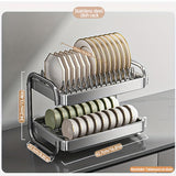 Organizador de Cocina de Acero Inoxidable de Doble Capa - Estante Duradero para Escurrir Platos y Utensilios para Encimeras, Plateado