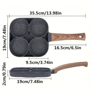 Sartén antiadherente de 4 orificios con recubrimiento de piedra Maifan - Mango de aluminio, ideal para huevos, panqueques y más - Solo lavado a mano, compatible con inducción, utensilios de cocina | Utensilios de cocina modernos | Cocina duradera