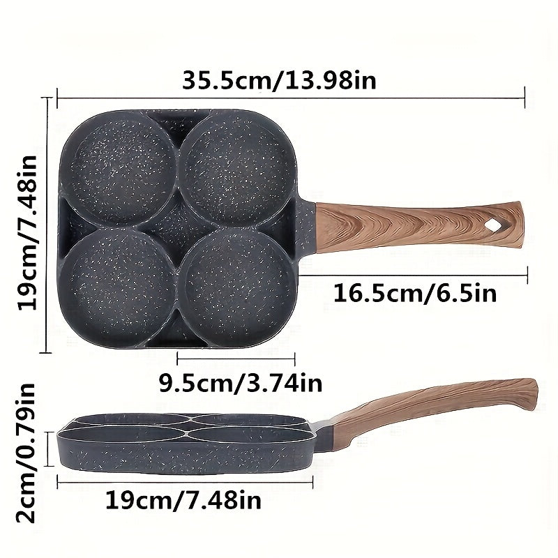 Sartén antiadherente de 4 orificios con recubrimiento de piedra Maifan - Mango de aluminio, ideal para huevos, panqueques y más - Solo lavado a mano, compatible con inducción, utensilios de cocina | Utensilios de cocina modernos | Cocina duradera