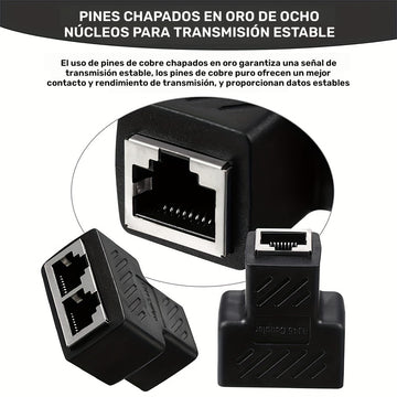 Conector divisor RJ45 de 1 pieza, adaptador extensor Ethernet 1 a 2 hembra a 2 hembra RJ45 para cable de red Ethernet