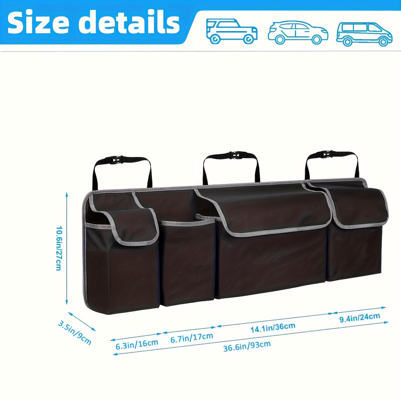 1 pieza, organizador de maletero de automóvil multifuncional de tela Oxford - Material duradero negro con bolsillos con cremallera, ideal para almacenar artículos en el asiento trasero y maletero de SUV y otros vehículos, solución de almacenamiento de ma