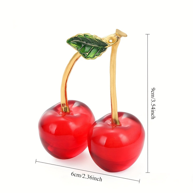 Par de Figuras de Cerezas de Cristal - Cerezos Rojos con Hojas Verdes y Tallos Dorados, Decoración para Interiores/Exteriores, Centro de Mesa Elegante sin Necesidad de Electricidad, Ideal para Sala, Oficina o Cafetería