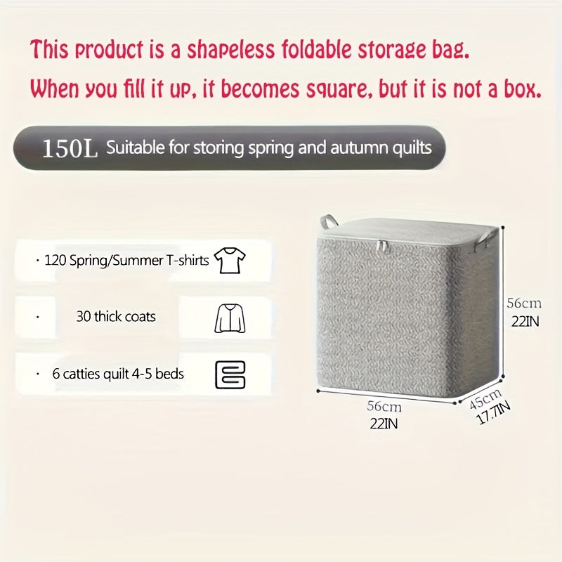 1pc Bolsa de Almacenamiento Plegable Grande con Cremallera - Organizador de Lona Lavable y Duradero para Ropa, Edredones, Calcetines, Mantas, Juguetes - Diseño Ahorrador de Espacio para la Organización del Hogar, Almacenamiento Debajo de la Cama