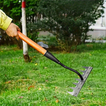 1 Rastrillo de Jardín de Acero Inoxidable | Herramienta Profesional 3 en 1 para Deshierbar, Aflojar y Arar | Esencial para Huertos Caseros, Patios y Plantaciones en Balcóns | Dientes Gruesos de Acero al Manganeso Duradero | Fácil Mantenimiento para Céspe