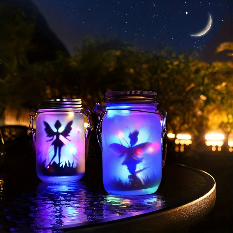 1 unidad, luces solares de hadas, luces decorativas para jardín - lámparas colgantes de vidrio esmerilado en frasco Mason para árbol, mesa, patio, jardín, césped