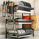 Estantería de Cocina de 3 Niveles en Acero Inoxidable con Sistema de Drenaje, Organizador Multifuncional para Tazones y Utensilios, Gran Capacidad y Diseño Ahorrador de Espacio Apto para Platos y Tablas de Cortar