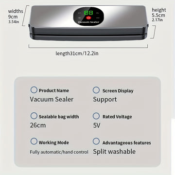 Maquinilla de sellado al vacío portátil con carga USB para alimentos, máquina automática de sellado de alimentos con pantalla LED, ideal para camping, caza y uso en la cocina, almacenamiento de alimentos al aire libre, el mejor regalo del Día de la Madre