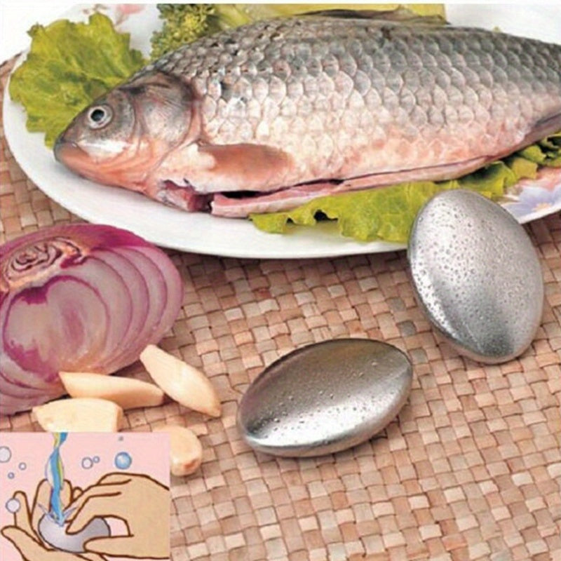 Barra de acero inoxidable para eliminar olores, jabón de manos ovalado para cocina, herramienta mágica del chef para desodorizar y quitar olores a ajo, cebolla y pescado - Incluye jabonera de metal duradera