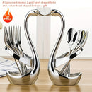 Porta cubiertos con estilo en forma de cisne, hecho de acero inoxidable, viene con un juego de tenedores de cortesía - Perfecto para catering y servicio de alimentos.
