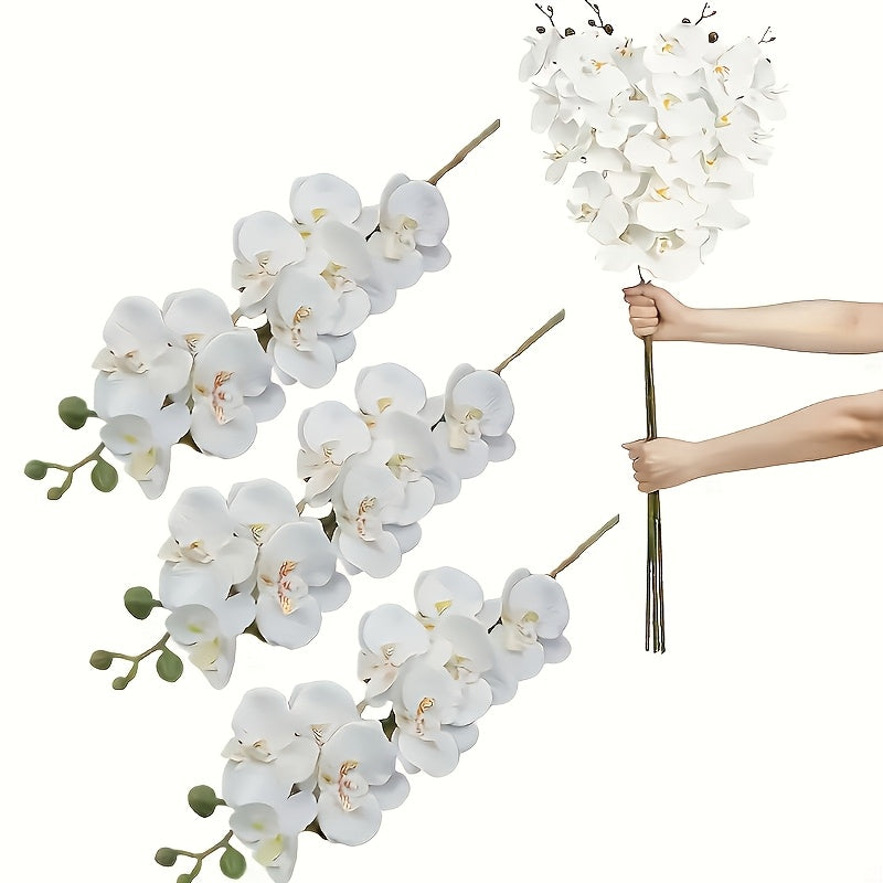 5 unidades de flores de orquídea artificiales LuxeArt, Phalaenopsis blancas con acentos de Acacia, arreglos florales de plástico para Navidad, Halloween, Pascua, Janucá, decoración de Acción de Gracias