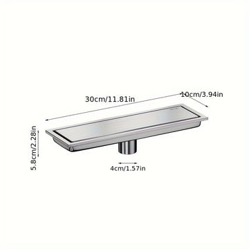 Desagüe de Suelo Rectangular Invisible de Acero Inoxidable - Extendido, Fregadero de Baño Resistente a Olores con Cubierta de Tubería Oculta