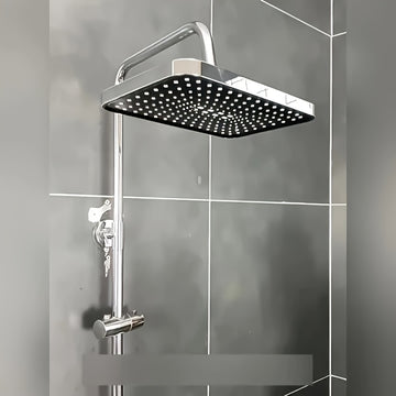 1pc Cabezal de Ducha Cuadrado Montado en la Pared de Alta Presión - Diseño Contemporáneo de Plástico, 304x118mm, Cobertura Completa con Flujo Uniforme del Agua, Fácil Instalación para Baño Doméstico, Soporte para Cabeza de Ducha, Accesorio Moderno para e