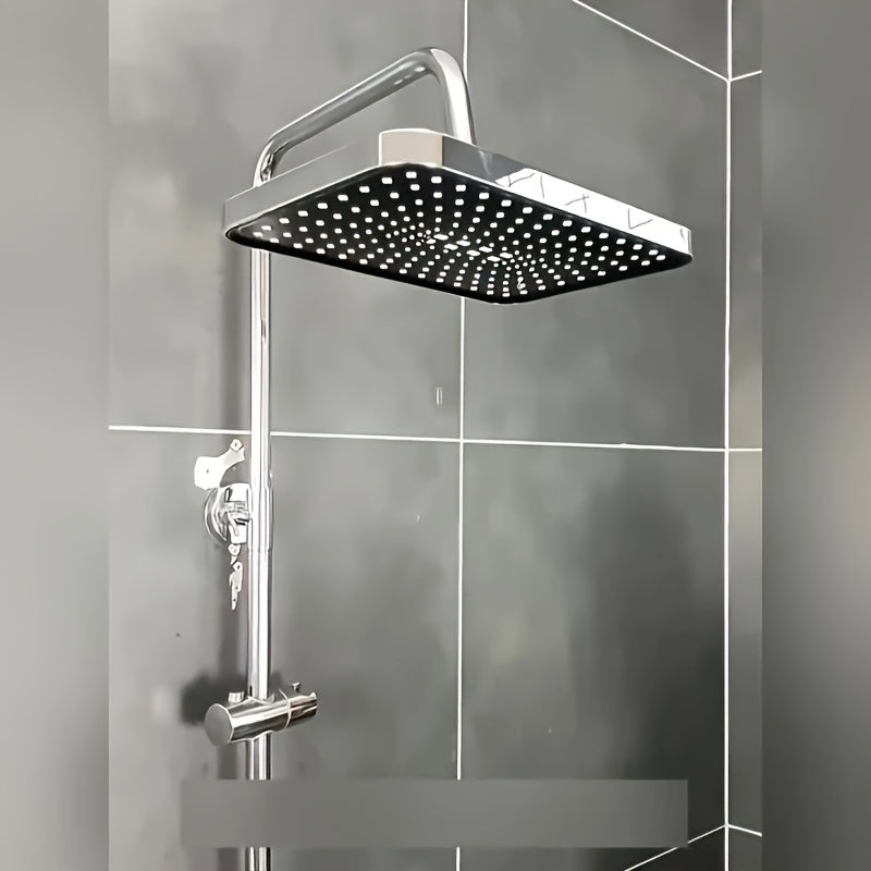 1pc Cabezal de Ducha Cuadrado Montado en la Pared de Alta Presión - Diseño Contemporáneo de Plástico, 304x118mm, Cobertura Completa con Flujo Uniforme del Agua, Fácil Instalación para Baño Doméstico, Soporte para Cabeza de Ducha, Accesorio Moderno para e
