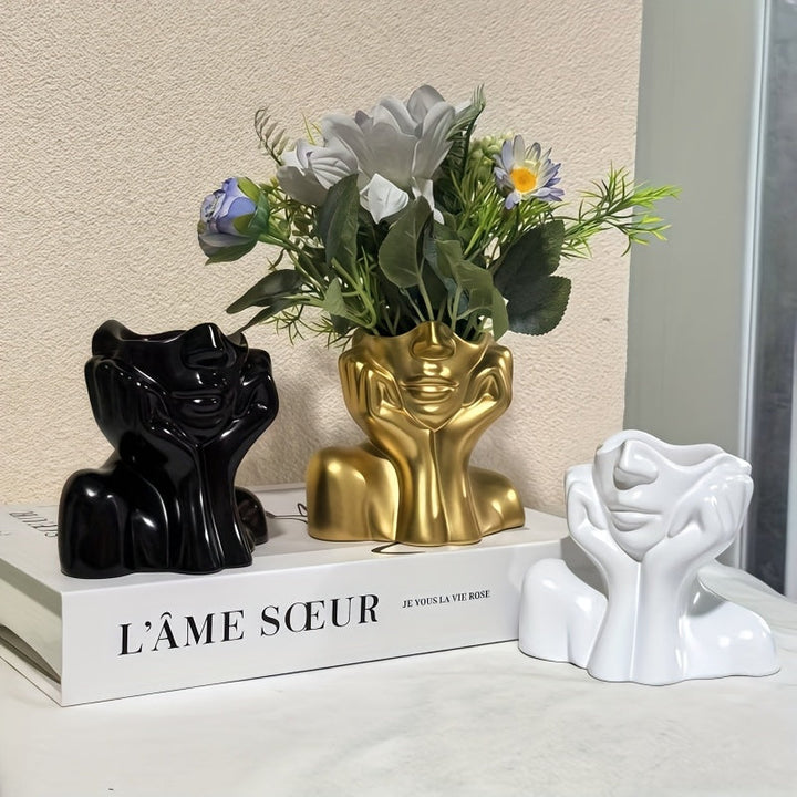 Jarrón Retrato - Escultura Moderna de Resina en Medio Cuerpo para Suculentas, Hidroponía y Decoración Floral - Jarrón Geométrico Artístico, Ideal para Sala o Mesa de Comedor