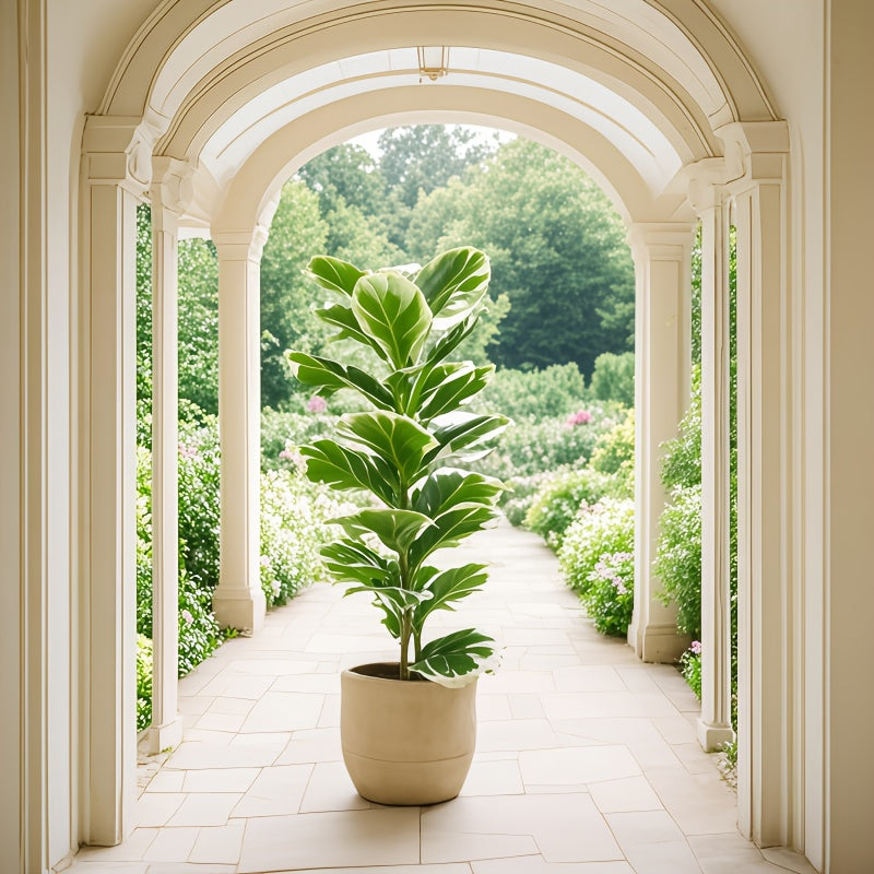 1 planta artificial de estilo europeo para exterior, maceta de lujo con 23 hojas grandes blancas y verdes, ideal para interior/exterior, árbol falso para todas las estaciones - sin incluir maceta