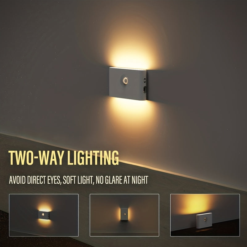 1 ud./2 uds./4 uds. Luz de noche de inducción LED, luz de pared de inducción de cuerpo humano con carga USB inalámbrica, luz de noche de baño para dormitorio, pasillo, armario