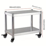 Carro de Cocina Rodante de Acero Inoxidable de 2 Niveles con Estantes de Almacenamiento y Ruedas - Organizador Portátil para Hogar, Camping y Uso Exterior, Mesa de Cocina al Aire Libre | Carrito de Cocina Moderno | Mueble de Cocina Duradero, Carrito de C