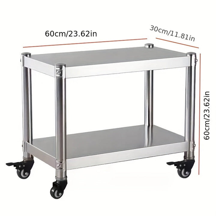 Carro de Cocina Rodante de Acero Inoxidable de 2 Niveles con Estantes de Almacenamiento y Ruedas - Organizador Portátil para Hogar, Camping y Uso Exterior, Mesa de Cocina al Aire Libre | Carrito de Cocina Moderno | Mueble de Cocina Duradero, Carrito de C