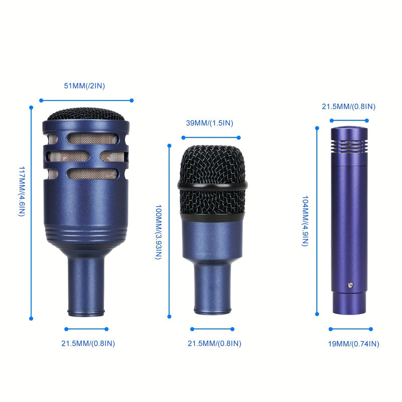 Kit de micrófono de tambor con cable de metal completo - Juego de micrófono de condensador de bajo de bombo para usar con batería, voz, otros instrumentos, completo con inserciones de clip de rosca, soportes de micrófono