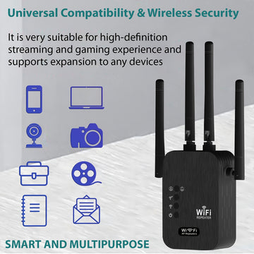 Amplificador de señal Wifi Momoter, modo dual AP/Extensor, fuerte señal Wifi con excelente penetración, soporta 35 dispositivos con 4 antenas para cobertura de 360 grados, incluye puerto Ethernet - Adecuado para oficinas, hogares, cafeterías y otros luga