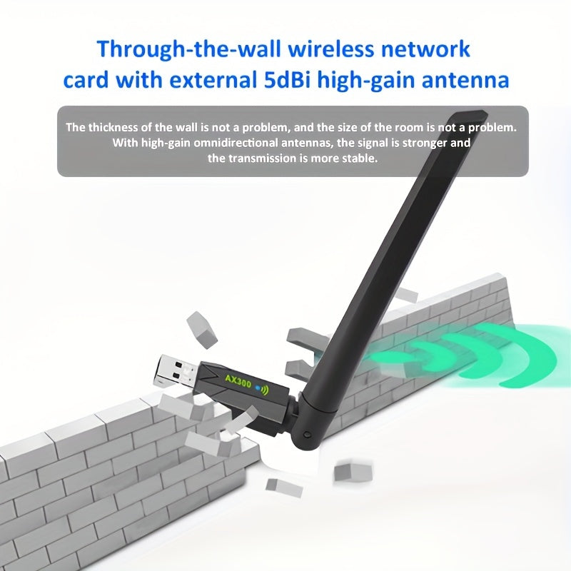 Adaptador inalámbrico WiFi 6 de 286 Mbps, USB, antena de alta ganancia de 2.4 GHz, compatible con 802.11ax, banda dual 5G/4G/3G, plug & play sin necesidad de drivers para Windows 7/10/11, SDIO 6.0, múltiples protocolos de encriptación, gran penetración y