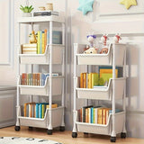 Estante de almacenamiento de plástico de 3/4/5 niveles con ruedas - Organizador versátil para sala de estar, dormitorio, residencia | Uso para todas las estaciones, sin necesidad de ensamblaje, blanco, organizador de almacenamiento de 4 niveles
