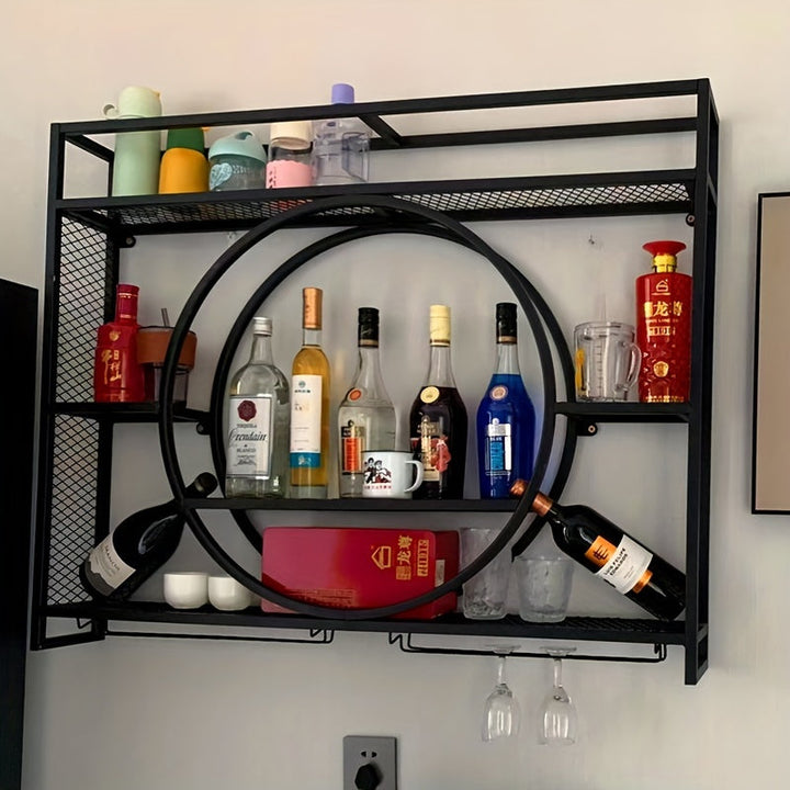 Estante de vino colgante de pared - Estante de exhibición de arte de hierro para el hogar, sala de estar, comedor - Almacenamiento vertical ahorrador de espacio con diseño decorativo de volutas, decoración de vino