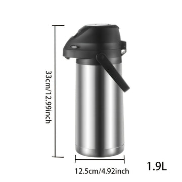 1.9L Olla de Acero Inoxidable con Bomba de Palanca, Termo Aislado de Doble Pared para Bebidas Calientes y Frías, Dispensador Polivalente para Uso en Casa y Oficina