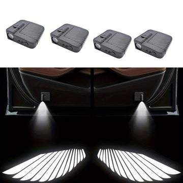 Conjunto de 4 piezas Luz de proyección para puerta con forma de alas Luz de inducción de fibra de carbono Luz decorativa de bienvenida Luz ambiental