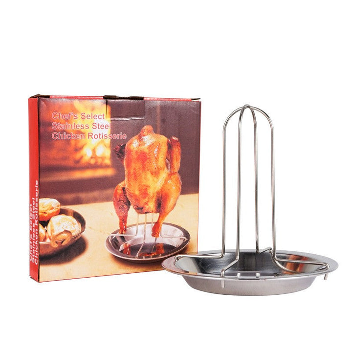 1pc Rejilla para Pollo Asado de Acero Inoxidable con Bandeja de Goteo - Acabado Pulido, Material Duradero para Horno, Parrilla, Camping - Ideal para Pollo Jugoso y Crujiente