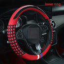 Funda de Volante de Cuero PU con Anillo Interior - Diseño de Agarre con Puntos Rojos y Negros, Protección Cómoda y Elegante para Todas las Estaciones, Compatible con la Mayoría de los Coches (161-252mm)