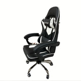 Silla de juego con respaldo reclinable ajustable, tapizado de cuero, estructura de metal y madera dura, relleno, con operación manual, para oficina en casa y dormitorio, adecuada para uso en pisos duros.