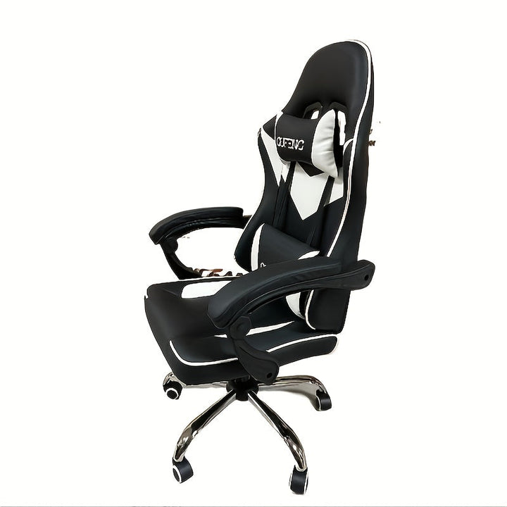 Silla de juego con respaldo reclinable ajustable, tapizado de cuero, estructura de metal y madera dura, relleno, con operación manual, para oficina en casa y dormitorio, adecuada para uso en pisos duros.