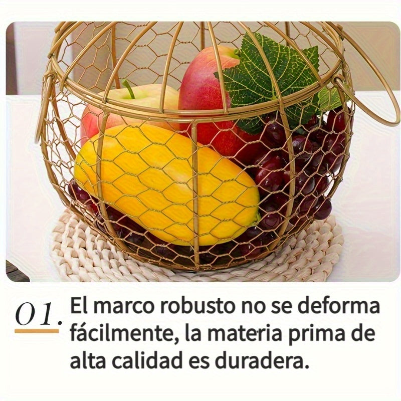 Cesta para huevos de gran capacidad, ideal para almacenar aproximadamente 30 huevos y patos en la cocina. Cuenta con malla metálica, asa para transportar y es fácil de limpiar. Perfecta para granjas y cocinas.
