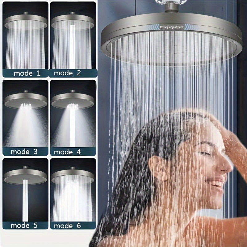1pc Cabezal de Ducha de Alta Presión Ajustable, Rociador Superior de 6 Velocidades, Cabezal de Ducha de Mano Individual Presurizado, Rociador de Lluvia, Accesorios de Baño, Juego de Cabezal de Ducha y Manguera
