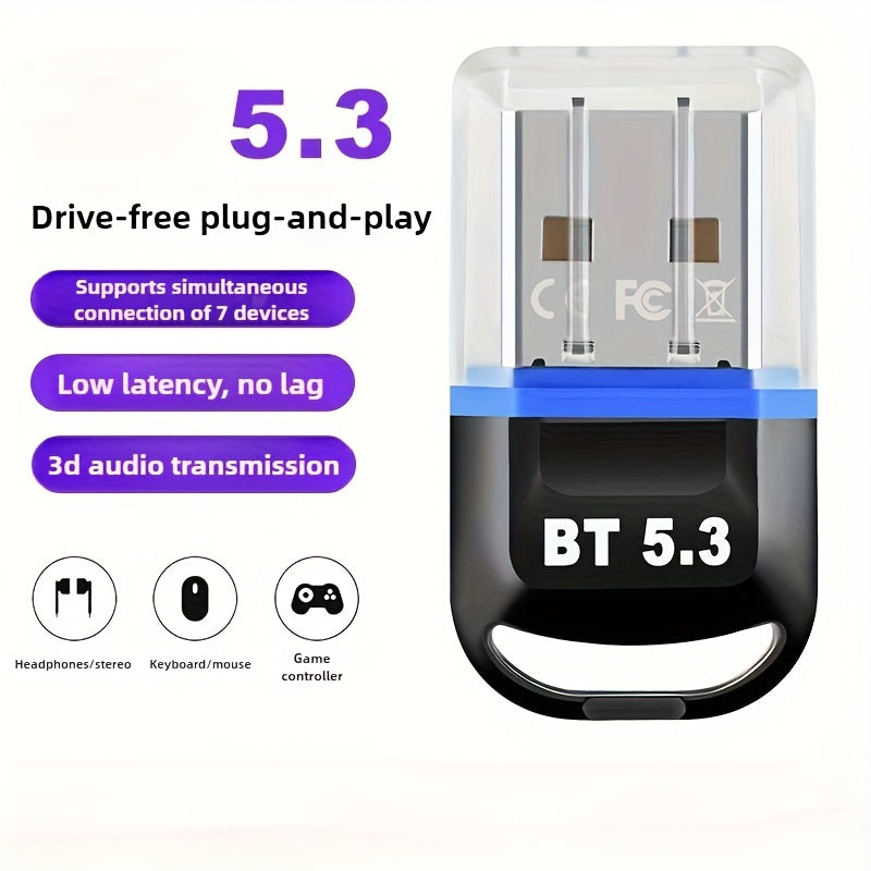 Adaptador inalámbrico 5, 3 para PC, receptor USB para computadoras/auriculares/teclados/ratones/altavoces y muchos otros dispositivos, fácil sincronización, conexión estable.