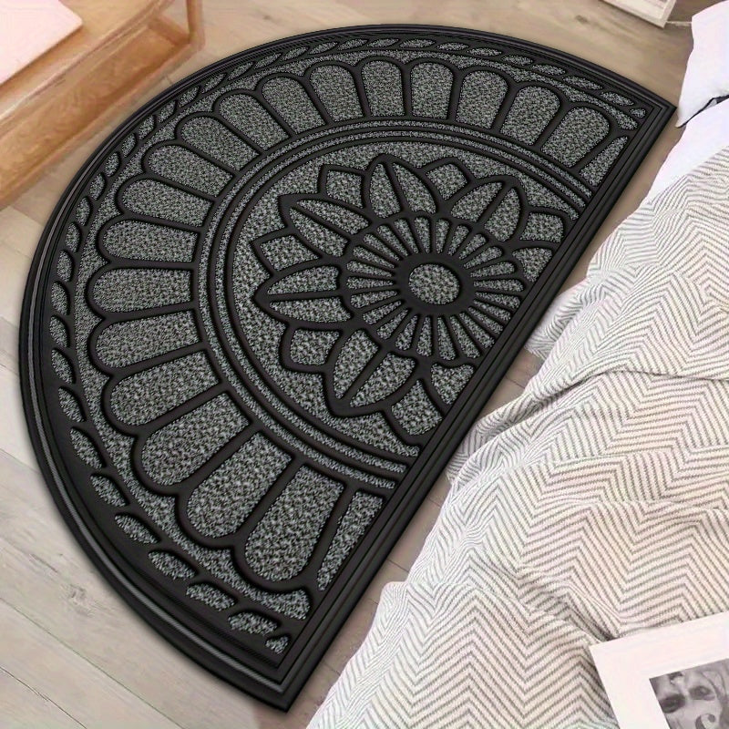 1 pieza de alfombrilla de baño con estampado floral elegante - Alfombrilla de bienvenida interior/exterior absorbente y antideslizante, fácil de limpiar, alfombrilla semicircular para baño, cocina y entrada, diseño negro y blanco, alfombrilla de piso par